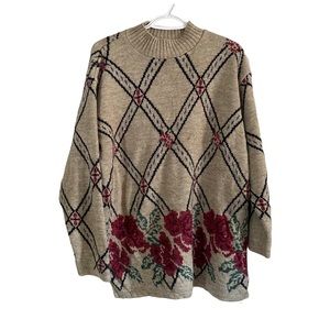 Vintage Floral/Diamond Pattern Mock Neck Sweater Women L
